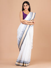 White & Grey pure cotton woven design taant saree