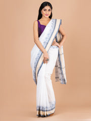White & Grey pure cotton woven design taant saree