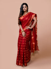 Laa Calcutta Red & Gold pure cotton taant saree for women