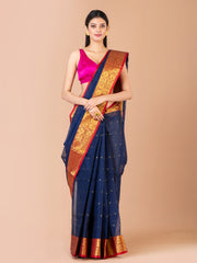Navy Blue & Red pure cotton woven design taant saree