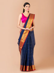 Navy Blue & Red pure cotton woven design taant saree