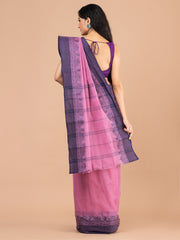 Mauve & Blue pure cotton woven design taant saree