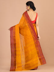 Yellow & Maroon pure cotton woven design taant saree