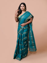 Laa Calcutta Green & Gold pure cotton taant saree for women