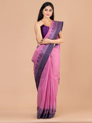 Mauve & Blue pure cotton woven design taant saree