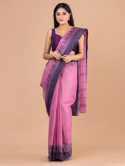 Mauve & Blue pure cotton woven design taant saree