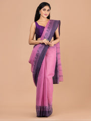 Mauve & Blue pure cotton woven design taant saree
