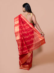 Laa Calcutta Red & Gold pure cotton woven design Zari per Taant saree for women