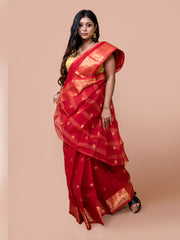 Laa Calcutta Red & Gold pure cotton woven design Zari per Taant saree for women