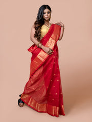 Laa Calcutta Red & Gold pure cotton woven design Zari per Taant saree for women