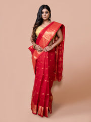 Laa Calcutta Red & Gold pure cotton woven design Zari per Taant saree for women