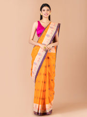 Orange & Blue pure cotton woven design taant saree