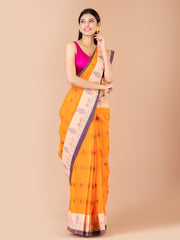 Orange & Blue pure cotton woven design taant saree
