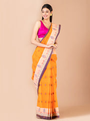 Orange & Blue pure cotton woven design taant saree