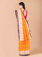 Orange & Blue pure cotton woven design taant saree