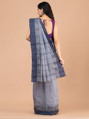 Grey & Black pure cotton woven design taant saree