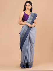 Grey & Black pure cotton woven design taant saree