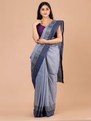 Grey & Black pure cotton woven design taant saree