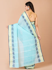 Sea Green & Navy Blue pure cotton woven design taant saree