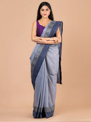 Grey & Black pure cotton woven design taant saree