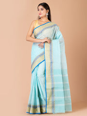 Sea-Green & Blue pure cotton woven design taant saree