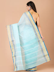 Sea-Green & Blue pure cotton woven design taant saree