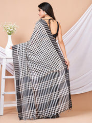 White & black cotton checked handloom saree