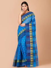 Blue & Multi pure cotton taant saree