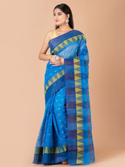 Blue & Multi pure cotton taant saree