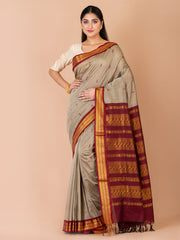 Grey & Maroon Silk Gadwal Saree