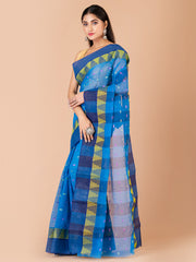 Blue & Multi pure cotton taant saree