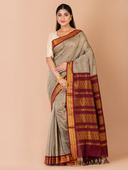 Grey & Maroon Silk Gadwal Saree
