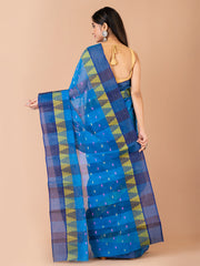 Blue & Multi pure cotton taant saree