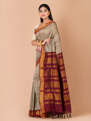 Grey & Maroon Silk Gadwal Saree
