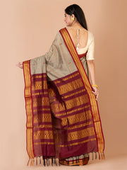 Grey & Maroon Silk Gadwal Saree