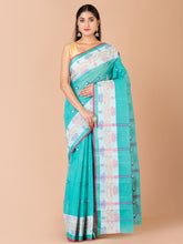 Sea Green & Multi pure cotton taant saree