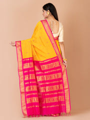 Yellow & Pink Silk Gadwal Saree