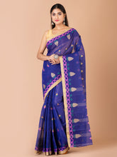 Navy Blue & Multi pure cotton woven design taant saree