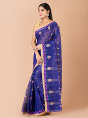 Navy Blue & Multi pure cotton woven design taant saree