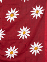 Laa Calcutta Maroon & White Pure cotton Sunflower design Handloom Saree
