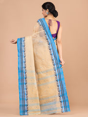 Beige & Blue pure cotton woven design taant saree