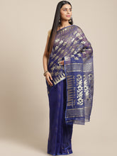 Navy Blue & Golden  Cotton Jamdani Saree