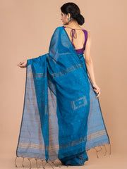 Laa Calcutta Peacock Blue silk cotton embllished box sequence saree