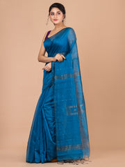 Laa Calcutta Peacock Blue silk cotton embllished box sequence saree