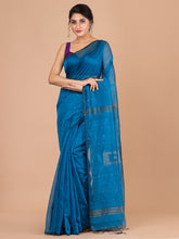 Laa Calcutta Peacock Blue silk cotton embllished box sequence saree