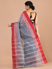 Grey & Maroon pure cotton woven design taant saree