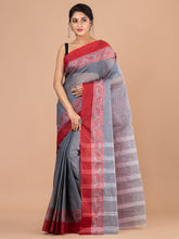 Grey & Maroon pure cotton woven design taant saree