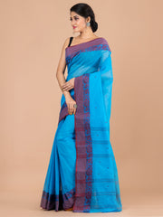 Royal Blue & Maroon pure cotton woven design taant saree