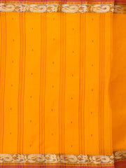 Mustard Yellow & Brown pure cotton woven design taant saree