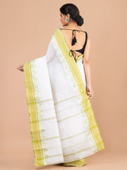 White & Green pure cotton woven design taant saree